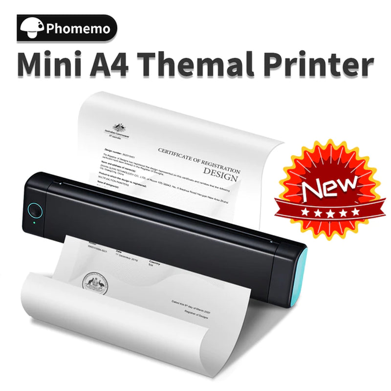 M08F A4 Portable Thermal Printer,Supports 8.26"X11.69" A4 Thermal Paper,Wireless Mobile Travel Printers for Car & Office