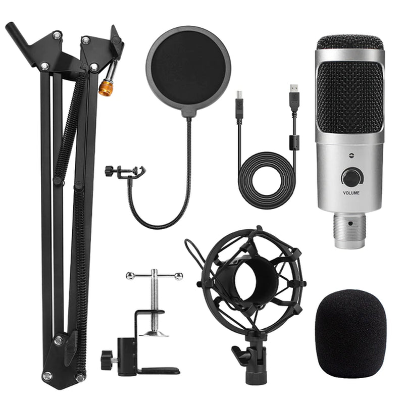 Metal USB Microphone Condenser Recording Microphone D80 Mic with Stand for Computer Laptop PC Karaoke Studio Recording