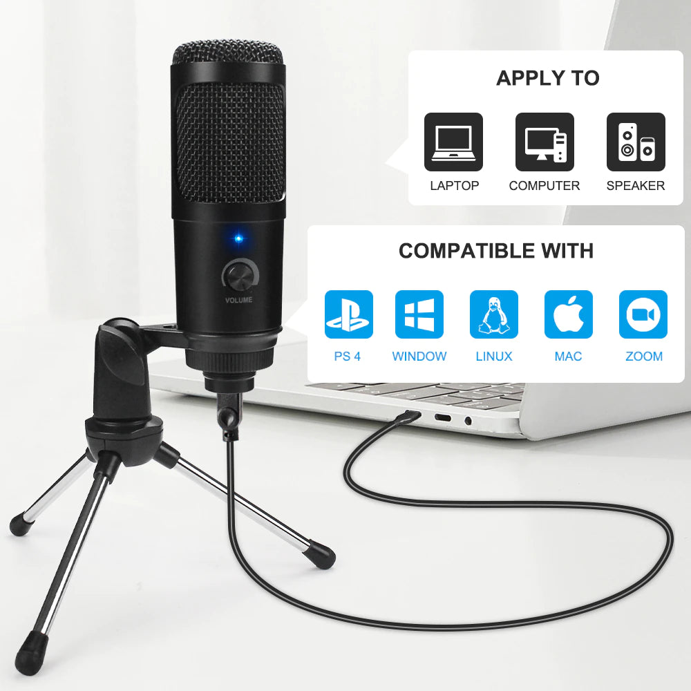 Metal USB Microphone Condenser Recording Microphone D80 Mic with Stand for Computer Laptop PC Karaoke Studio Recording